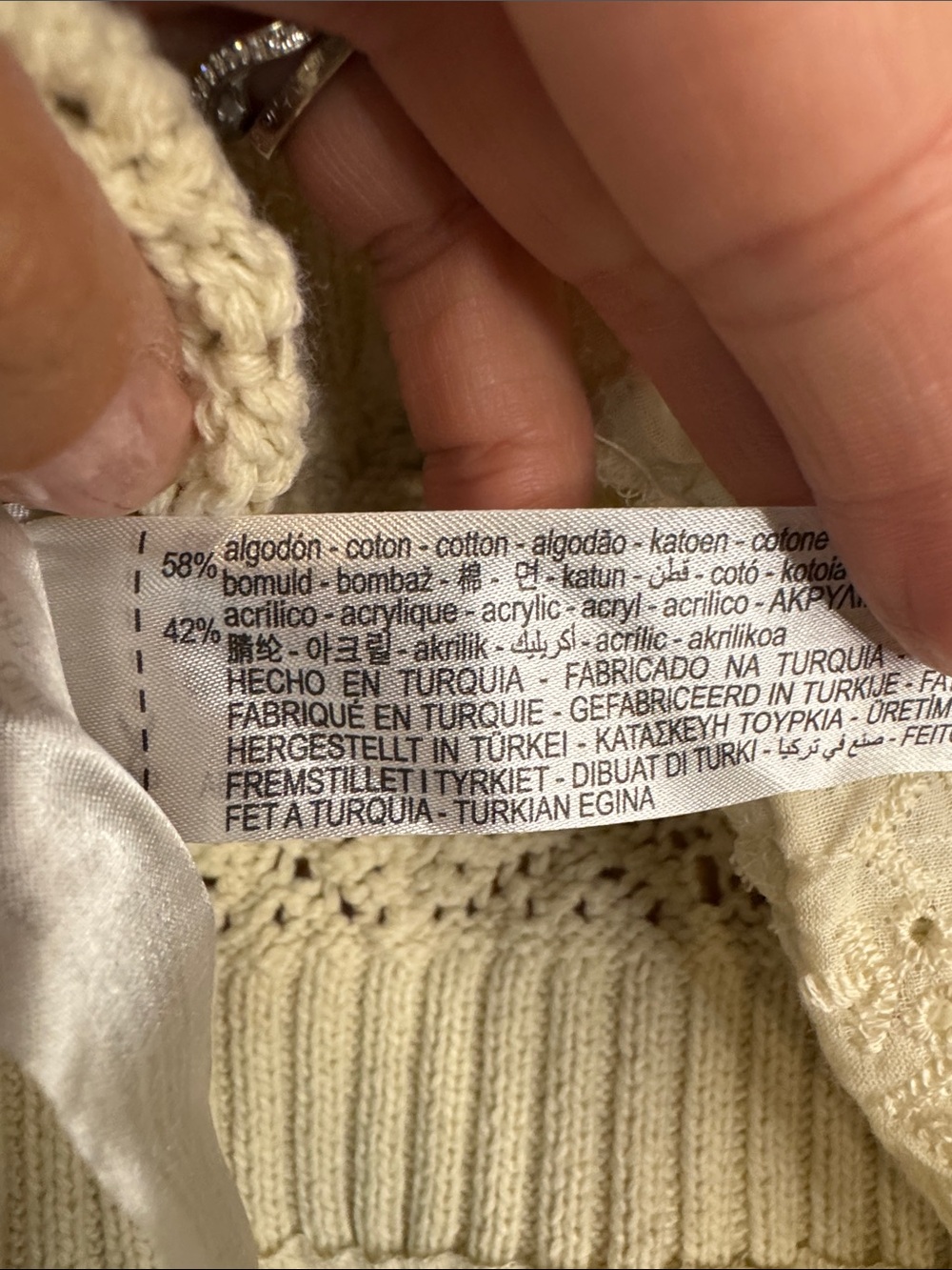 Zara Ivory Openwork Knit Sweater with Lace Hem Trim - Picture 11 of 11